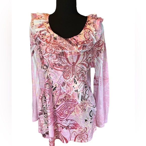 NWT Pink Bell Sleeve French Bazaar) Top |Size L - Picture 1 of 8